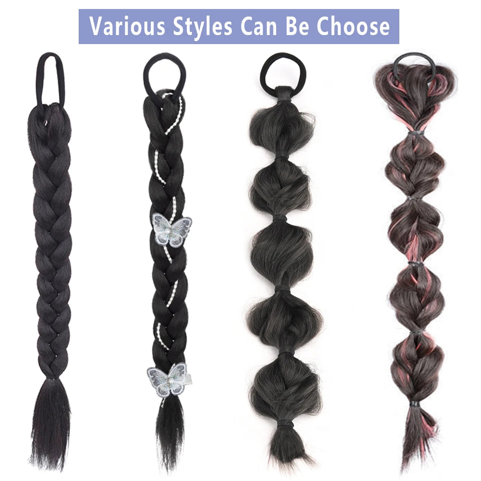 LUPU Synthetic Braided Ponytails Hair Extensions For Women With Elastic Hair Band Hairpieces Natural Black Brown Fake Hair