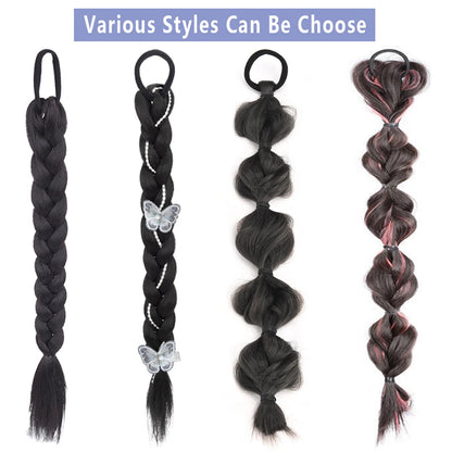 LUPU Synthetic Braided Ponytails Hair Extensions For Women With Elastic Hair Band Hairpieces Natural Black Brown Fake Hair