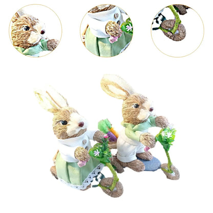Easter Floor-Standing Bunny Decoration Cute Straw Rabbit Decoration For Garden Kitchen Yard Kindergarten Animal Ornaments
