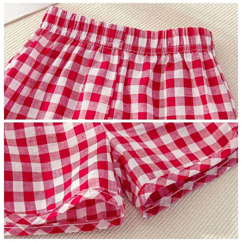 Baby Girls Clothes Sets Cute Fruit Print Short Sleeve+Plaid Shorts Toddler Summer Cotton T-Shirt Pant Set Outfits Kids Tracksuit