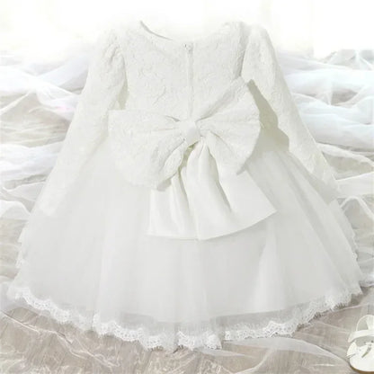 2024 Baby Girl Clothes Lace Long Sleeves Newborn Infant 1st Birthday Baptism Pink Dress Wedding Party Dresses for Girls Vestidos