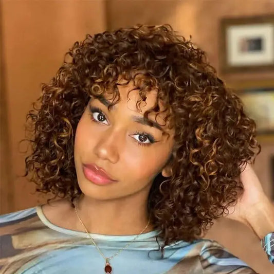 HIghlight Brazilian Kinky Curly Human Hair Lace Wig 8 inch Natural Black Hair Wigs For Women Pixies Short Hair Wig With Babyhair