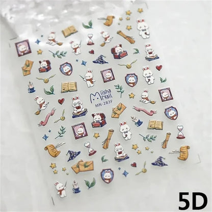 Noble Rococo Bunny Girl Pearl Butterfly Easter Egg Rabbit Soft Relief Self Adhesive 5D Nail Art Decoration Sticker 3D Nail Decal