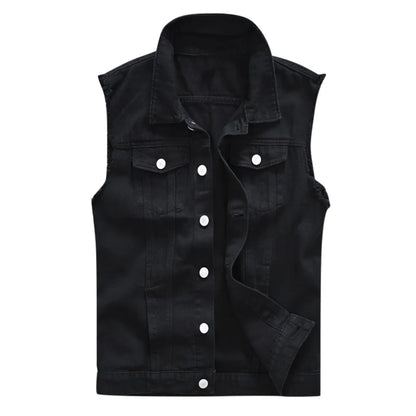 Men's New Fashion Sleeveless Denim Vest  Autumn Casual Solid Color Cowboy Jacket Slim Fit Single-breasted Jeans Streetwear