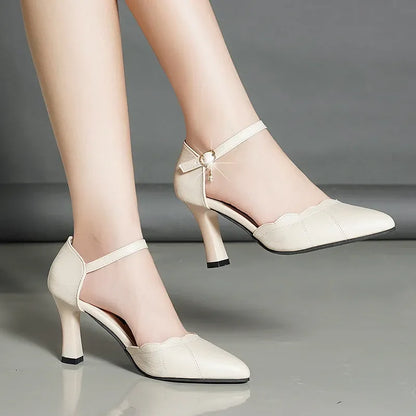 Women Fashion High Quality White Pointed Toe Buckle Strap Pu Leather Stiletto Ladies Casual Pink Comfort High Heel Shoes G5776