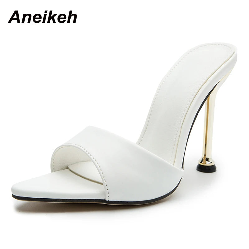 Aneikeh 2023 Summer Slippers Design Strange Women Mule Thin High Heels Sandals Pointed toe Slides Party Pumps Ladies Shoes 35-42
