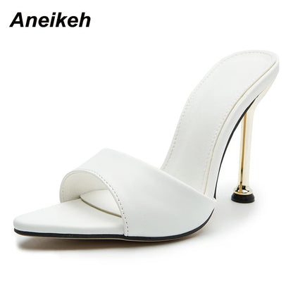 Aneikeh 2023 Summer Slippers Design Strange Women Mule Thin High Heels Sandals Pointed toe Slides Party Pumps Ladies Shoes 35-42
