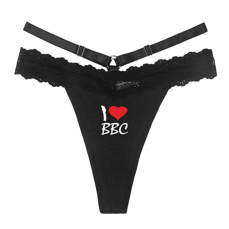 Sexy Lace Thong Black Underwear I LOVE BBC Women's Hot Panties Girls Funny Underwear New Women Traceless GString Sexy Lingerie