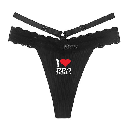 Sexy Lace Thong Black Underwear I LOVE BBC Women's Hot Panties Girls Funny Underwear New Women Traceless GString Sexy Lingerie