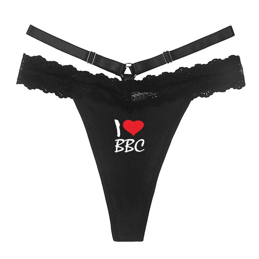Sexy Lace Thong Black Underwear I LOVE BBC Women's Hot Panties Girls Funny Underwear New Women Traceless GString Sexy Lingerie