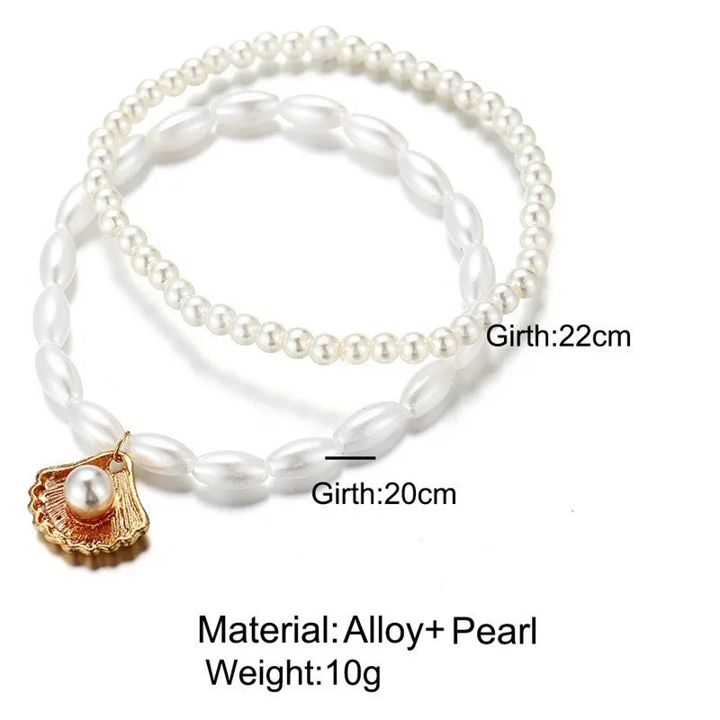 ZAKOL Simple Artificial Pearl Scallop Shell Pendant Anklet Creative Retro Footwear Beach Ankle Bracelet Accessories