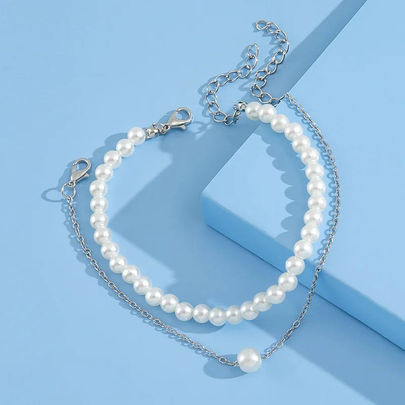 ZAKOL Simple Artificial Pearl Scallop Shell Pendant Anklet Creative Retro Footwear Beach Ankle Bracelet Accessories