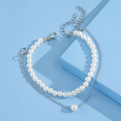 ZAKOL Simple Artificial Pearl Scallop Shell Pendant Anklet Creative Retro Footwear Beach Ankle Bracelet Accessories