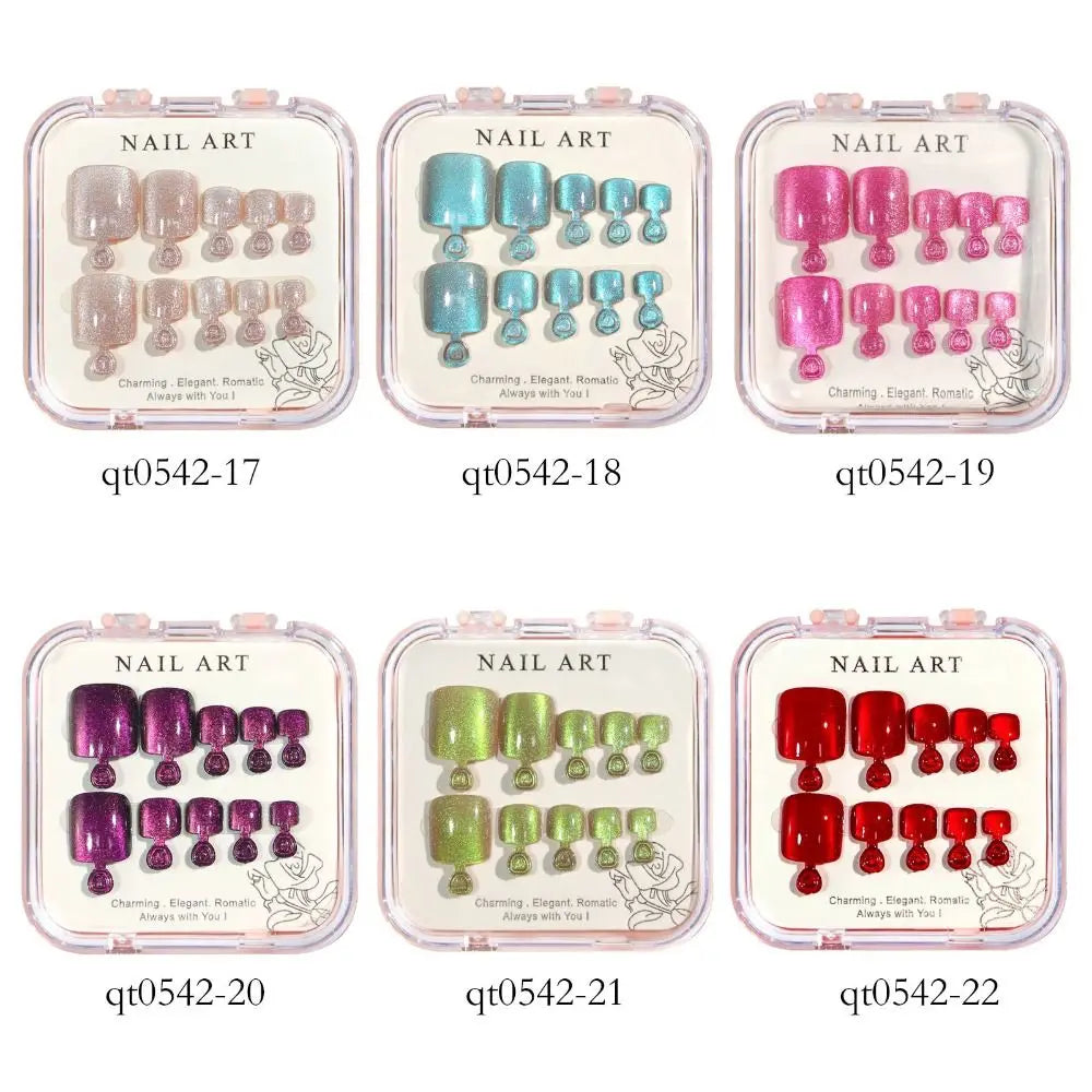 10pcs Aurora Mirror Toe Nails Fake Girls Square Press On Nails For Foot Articficial Acrylic False Toenails Detachable