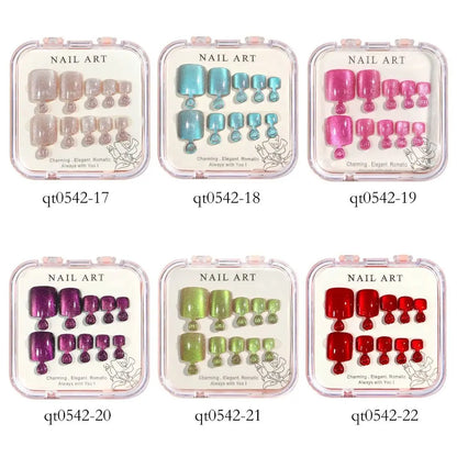 10pcs Aurora Mirror Toe Nails Fake Girls Square Press On Nails For Foot Articficial Acrylic False Toenails Detachable