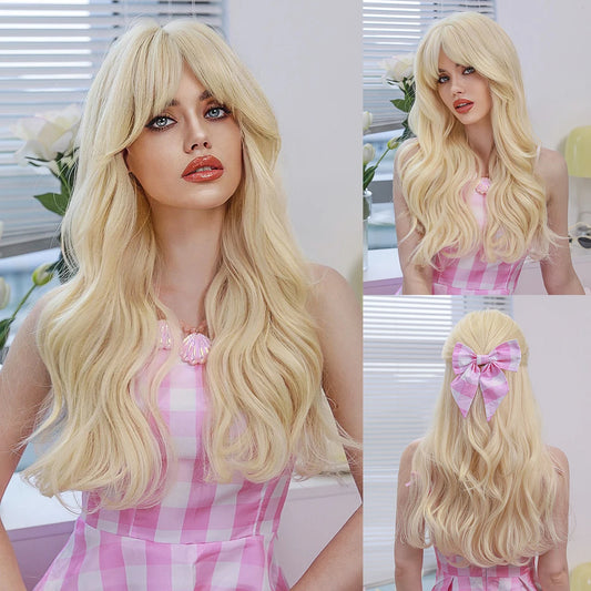NAMM Barbie Wig Long Blonde Wigs For Women Popular Synthetic Wig for Daily Cosplay Halloween High Density Hair