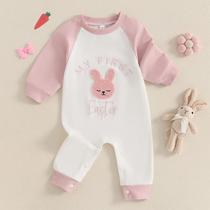 Toddler Boy Spring Casual Romper Long Sleeve Round Neck Cartoon Dinosaur Print Jumpsuit Easter Outfit for Kids