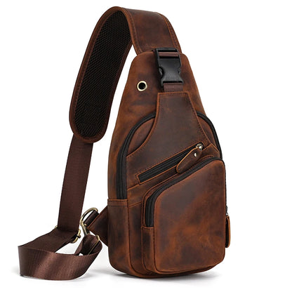 Casual Sport Bag Leather Chest Bags for Men iPad Mini Cow Leather One Shoulder Bags Male Anti Theft Chest Pack Sling Bag for Men