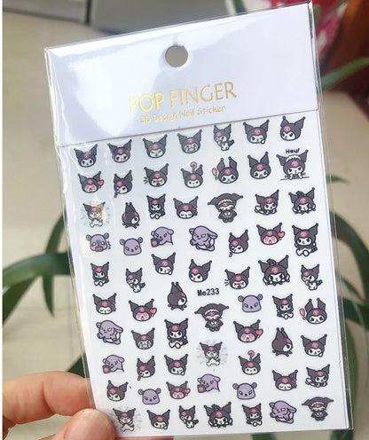 1PCS Cartoon Cute Melody Kuromi 3D Nail Stickers Press on Nails Sanrio Nail Art Decoration New Anime Nail Art Decals Stickers