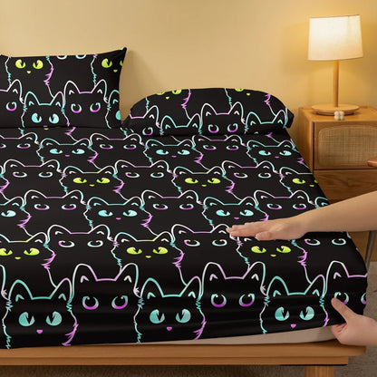 1 Simple modern animal little cat printed matte Fitted Sheet, bedroom printed bed cover, bedding (excluding pillowcases)