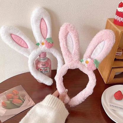 1Pc Cute Rabbit Ear Headband Hat Strawberry Flower Bunny Ear Hair Band Happy Easter Day Gift Girl Princess Birthday Hair Hoop