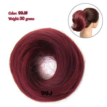 Synthetic Messy Bun Hair Piece Scrunchie Donut Tousled Flexible Hair Bun Straight Chignon Wig Accessory Updo Bun Hair
