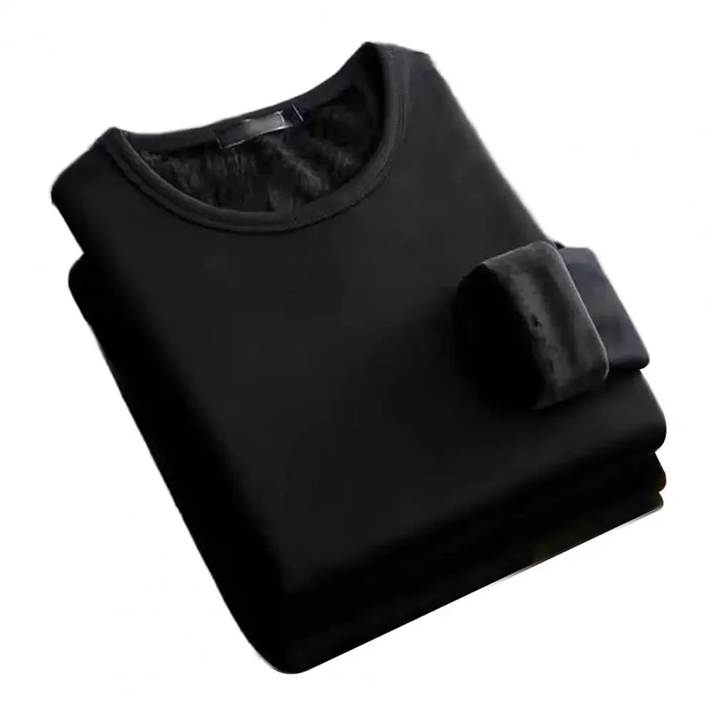 Winter Men's Long-sleeved Thermal Underwer T-Shirt Fleece Bottoming Shirt Round Neck Shirt Autumn Plus Velvet Padded T-shirt