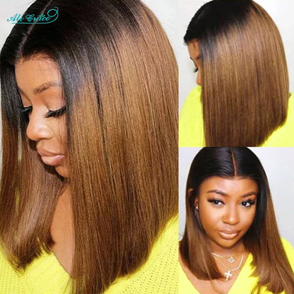 Ali Grace T1B/30 Human Hair Bob Wig 13x4 Full Lace Frontal Wigs for Women Pre Plucked Transparent Lace Frontal Short Bob Wigs