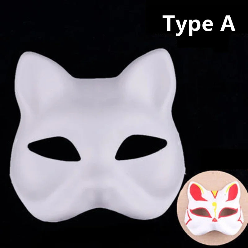 2Pcs DIY Unpainted Masquerade Mask White Paper Blank Animal Mask for Cosplay Cat Decoration for Easter Mardi Gras Carnival