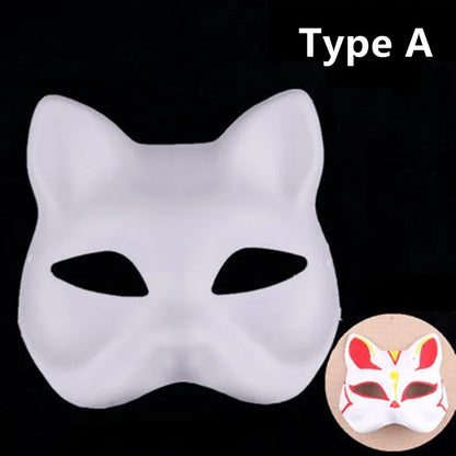 2Pcs DIY Unpainted Masquerade Mask White Paper Blank Animal Mask for Cosplay Cat Decoration for Easter Mardi Gras Carnival