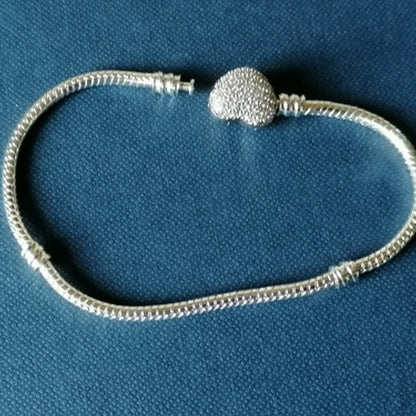 Hot Sale New Silver Color Bracelet Shiny Zircon Heart Bracelet Love Bracelet For Women Fit Original Charm Jewelry Gift