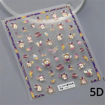 Noble Rococo Bunny Girl Pearl Butterfly Easter Egg Rabbit Soft Relief Self Adhesive 5D Nail Art Decoration Sticker 3D Nail Decal