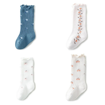 4 Pairs/lot Girl Socks Cute Cotton Baby Knee Socks Newborn Long Tube Kids Children Soft High Sock Toddler Leg Warmers Socken