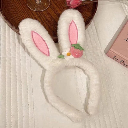 1Pc Cute Rabbit Ear Headband Hat Strawberry Flower Bunny Ear Hair Band Happy Easter Day Gift Girl Princess Birthday Hair Hoop