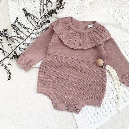 Newborn Baby Girls Long Sleeve Pure Color Knit Rompers Children Jumpsuit Autumn Infant Cute Kids Baby Girls Clothes Rompers