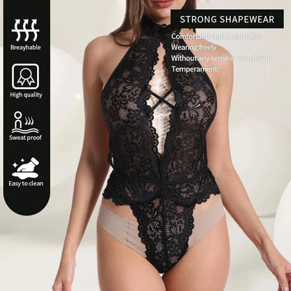 Sexy Women's Hollowed out Backless Camisole Jumpsuit Classic Sexy Lace Flower Sleeveless Sexy Lingerie