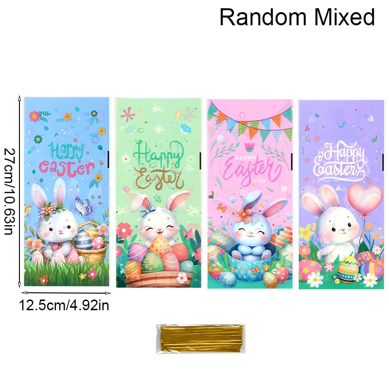 50/100pcs Happy Easter Candy Cookies Bags Bunny Eggs Gift Packaging Plastic Bag For Kids Birthday Party Supply Easter Decoration
