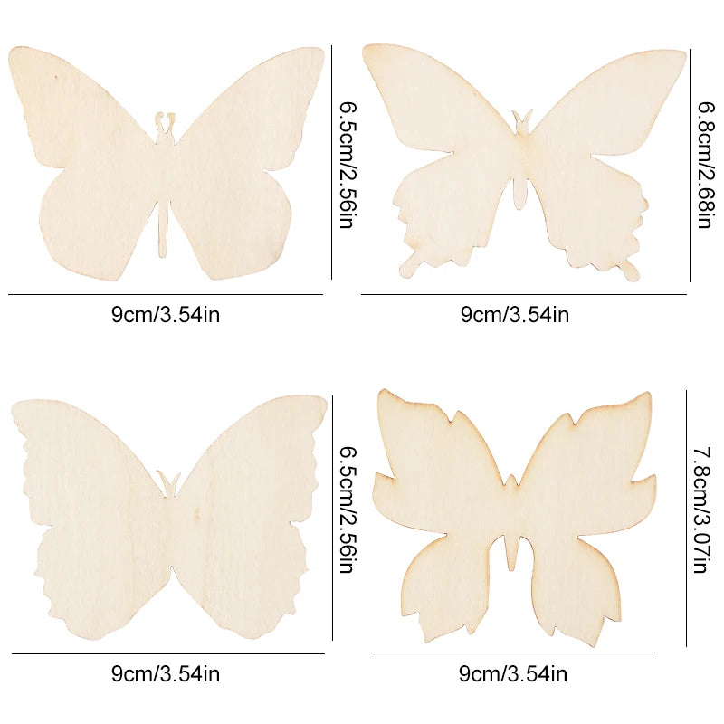 10pcs Unfinished Wooden Butterfly Blank Slice Kids Painting Toy Easter Home Decoration Wedding Birthday Party Gift DIY Crafts