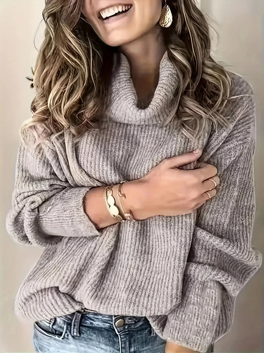 Plus Size Women's Long Sleeve Turtleneck Tops Pullovers Knitted Loose Sweater