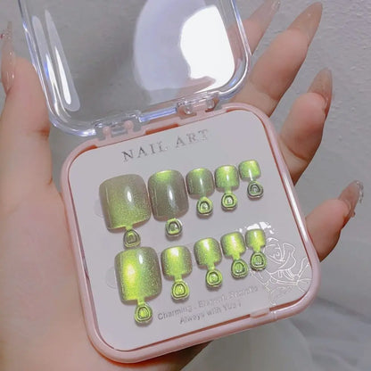 10pcs Aurora Mirror Toe Nails Fake Girls Square Press On Nails For Foot Articficial Acrylic False Toenails Detachable