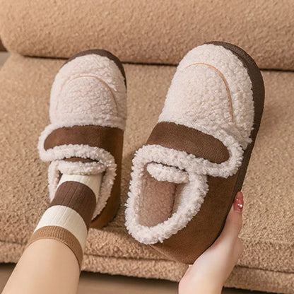 Autumn Winter Women Boots Brown Flannel Plush Warm Home Cotton Shoes Outdoor Platform Snow Boots Soft Sole Household Slippers
