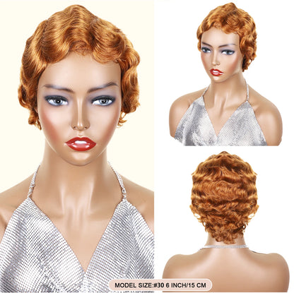 Blonde Burgundy Short Pixie Cut Wigs For Black Women Wig Brazilian Human Hair Wigs Finger Ocean Wave Wig Machine Made