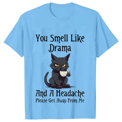 Black Cat Coffee T-shirts Women Pet Cartoon Tshirts You Smell Like Drama Print Women's Clothing Cat Mom Women Tee T-Shirts Tops