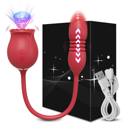 Thrusting Rose-Dildo Vibrator for Women Clitoris Stimulator Sucker Vacuum Vibrating Egg Nipple Sucking Female Sex Toys for Adult