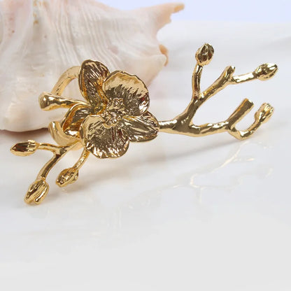 4PCS Christmas Wedding Easter Napkin Rings,Plum Blossom Golden Napkin Buckles,Dinner Parties Dining Table Decor Napkin Holder
