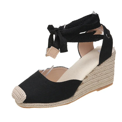 Women's Wedges Espadrilles Sandals Summer 2024 New Ankle Strap Gladiator Sandalias Woman Hemp Bottom Casual Shoes Plus Size 43