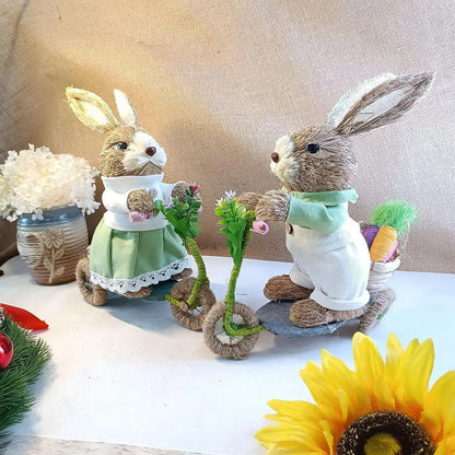 Easter Floor-Standing Bunny Decoration Cute Straw Rabbit Decoration For Garden Kitchen Yard Kindergarten Animal Ornaments