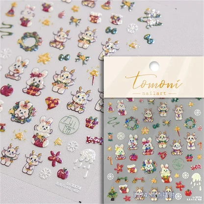Noble Rococo Bunny Girl Pearl Butterfly Easter Egg Rabbit Soft Relief Self Adhesive 5D Nail Art Decoration Sticker 3D Nail Decal