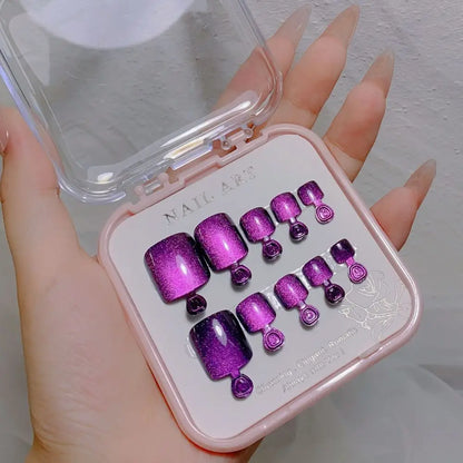 10pcs Aurora Mirror Toe Nails Fake Girls Square Press On Nails For Foot Articficial Acrylic False Toenails Detachable