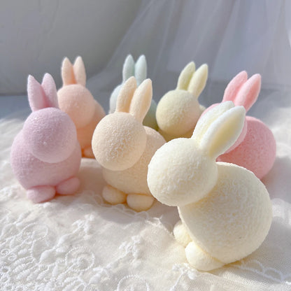 Two Designs Flocked Rabbit Silicone Candle Molds Bowknot Bunny Silicone Mold Animal Bunnies Wax Mould Easter Home Decor